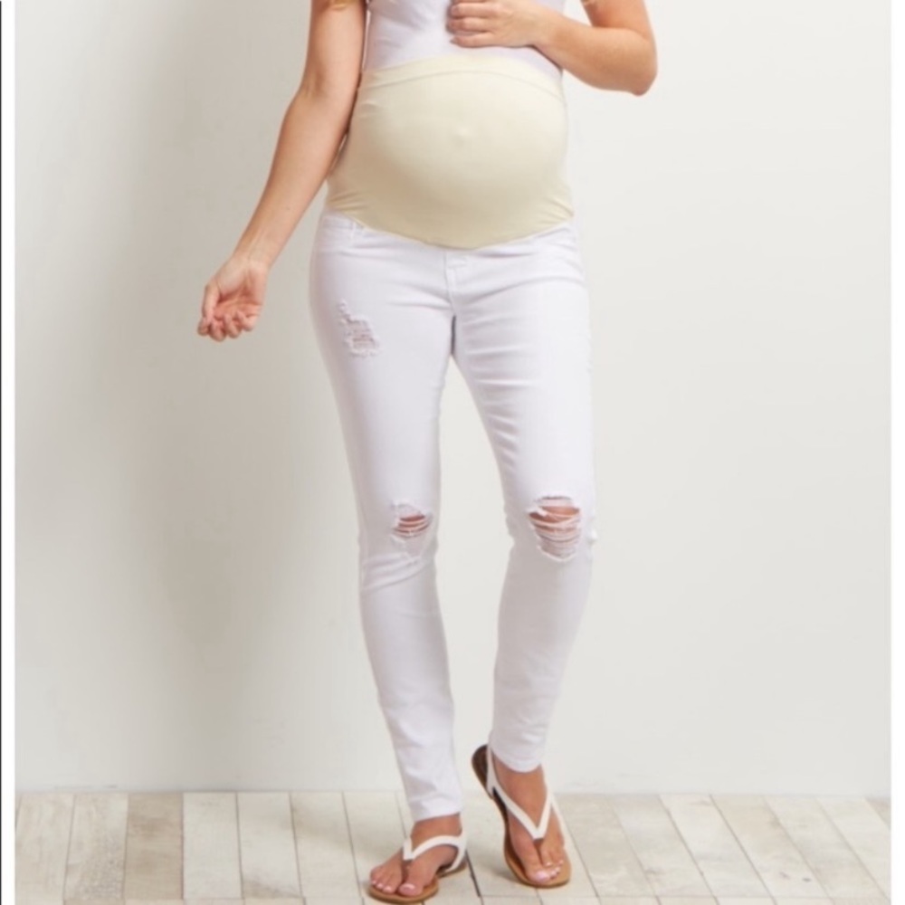 Maternity White Distressed Jeans